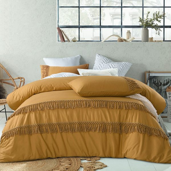 Boho Ochre Cotton Tassel Quilt Cover Set King