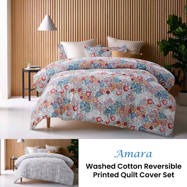 Amara Washed Cotton Printed Reversible Quilt Cover Set King