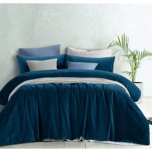 Cotton Velvet Quilt Cover Set Riverland Blue Super King