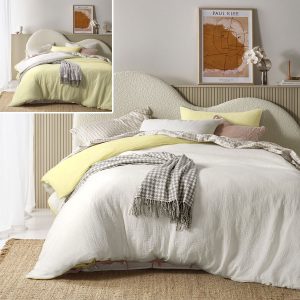 Hugo Reversible White Butter Cotton Gauze Quilt Cover Set Super King