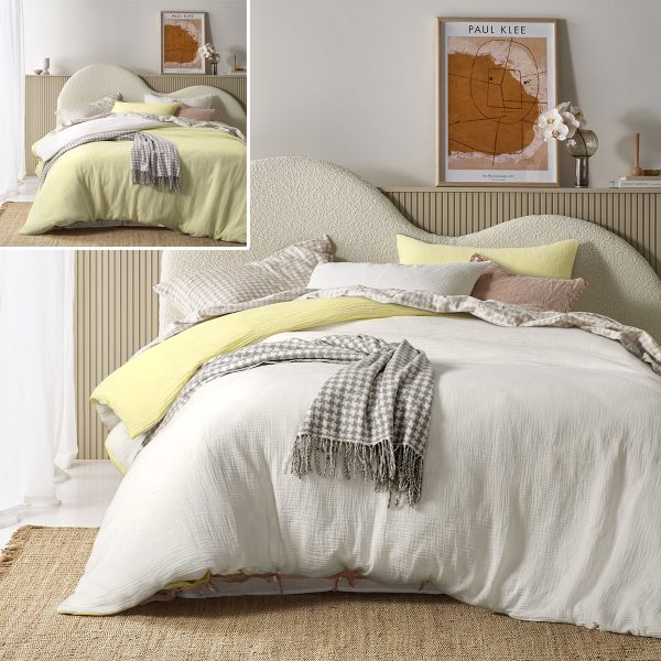 Hugo Reversible White Butter Cotton Gauze Quilt Cover Set Super King