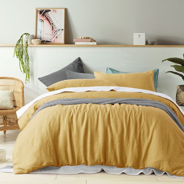 100% Linen Ochre Quilt Cover Set Super King