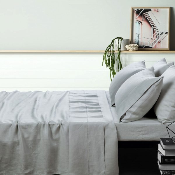 100% Linen Dove Grey Sheet Set SUPER KING