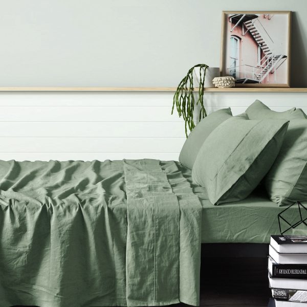 100% Linen Sage Sheet Set SUPER KING