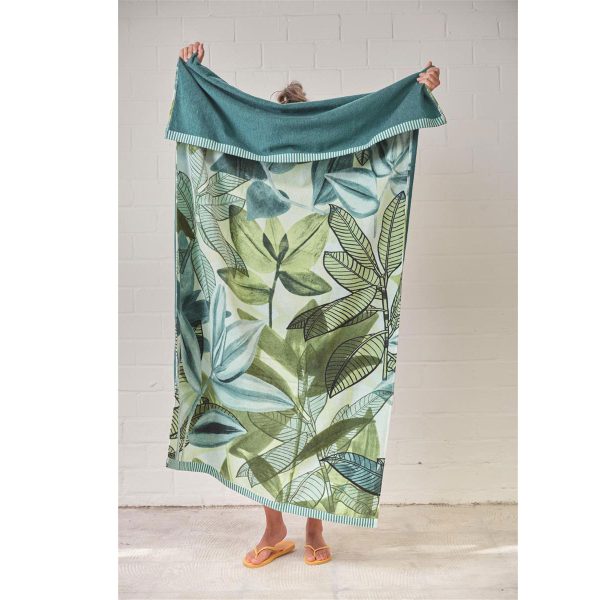 Bedding House Jungle Vibe Green Cotton Velour Beach Towel