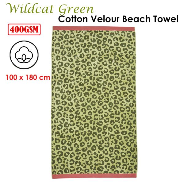 Bedding House Wildcat Green Cotton Velour Beach Towel