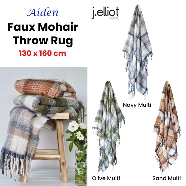 Aiden Multi Faux Mohair Throw Rug with Fringe 130 x 160cm