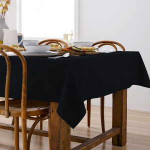 Base Black Linen Look 100% Cotton Tablecloth 150 x 265 cm