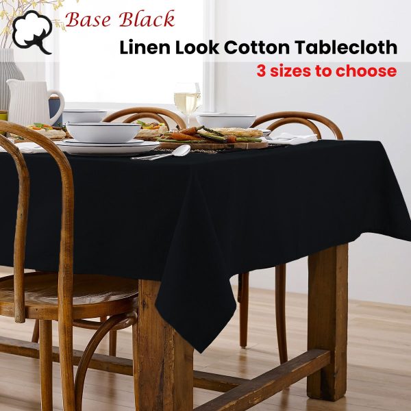 Base Black Linen Look 100% Cotton Tablecloth 150 x 265 cm