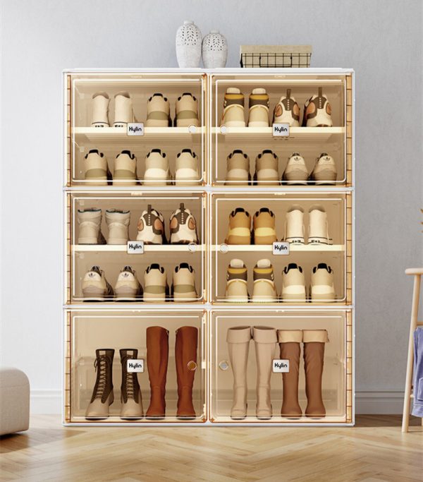 Cubes Storage Folding Shoe Cabinet With 2 Column & 7 Grids & 4 Brown Door