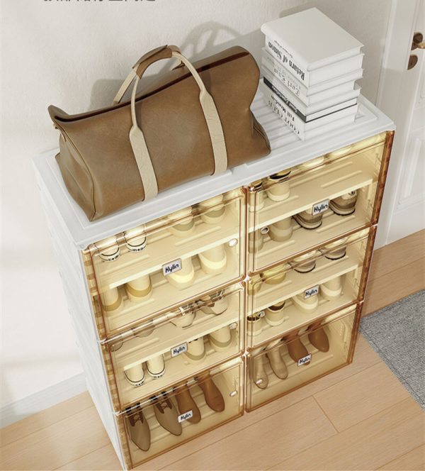 Cubes Storage Folding Shoe Cabinet With 2 Column & 7 Grids & 4 Brown Door