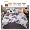 Palm Leaves Pattern Aloe Cotton Flat Sheet Quilt Cover Pillowcases 4pcs Bedding Set (Queen)