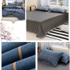 Blue Plaid Pattern Aloe Cotton Flat Sheet Quilt Cover Pillowcases 4pcs Bedding Set Duvet Doona Quilt Cover Set (Double)