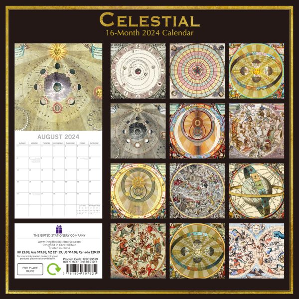 Celestial – 2024 Square Wall Calendar 16 Months Arts Planner Xmas New Year Gift