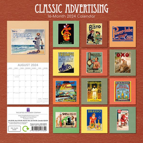 Classic Advertising – 2024 Square Wall Calendar 16 Months Arts Planner New Year