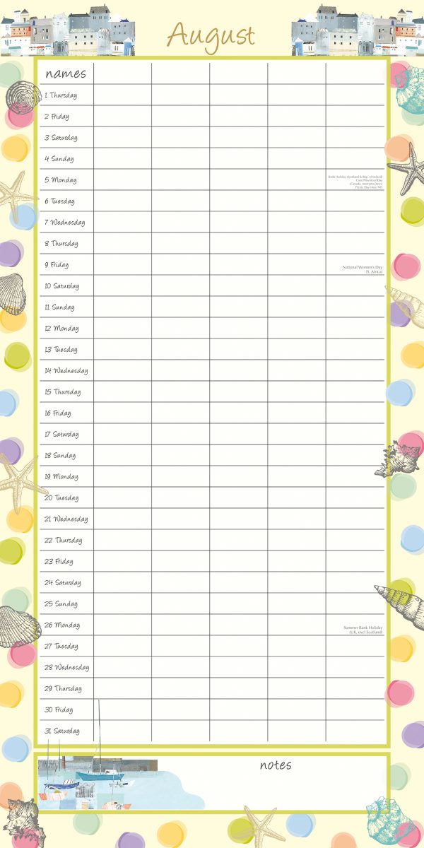 By the Sea Family Organiser – 2024 Square Wall Calendar 16 Months School Planner