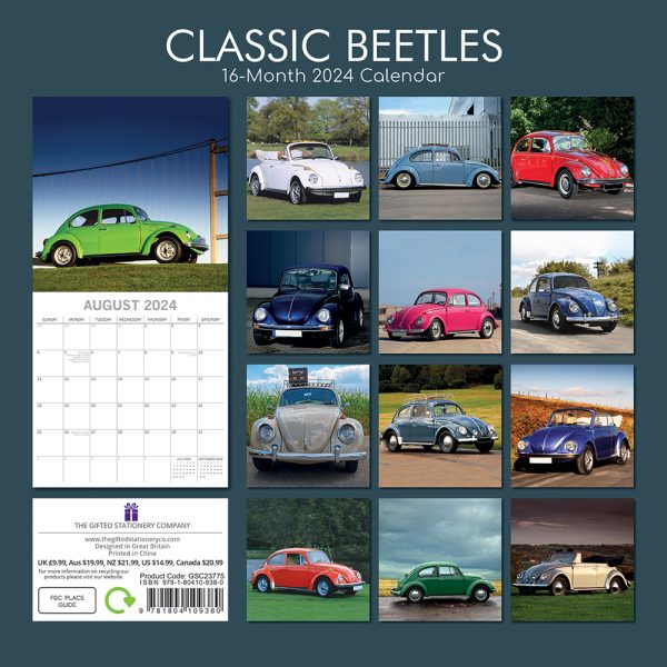 Classic Beetles – 2024 Square Wall Calendar 16 Months Planner Xmas New Year Gift