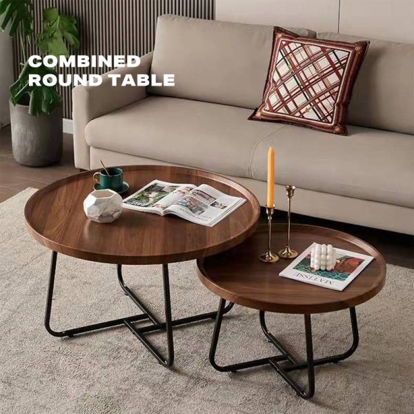 Removable Set of 2 Round Coffee Table Walnut Nesting Side End Table Furniture