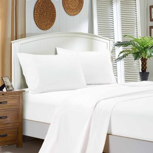 1000TC Ultra Soft Double Size Bed Flat & Fitted Sheet Set – White