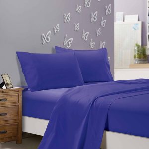 1000TC Ultra Soft Double Size Bed Flat & Fitted Sheet Set – Royal Blue