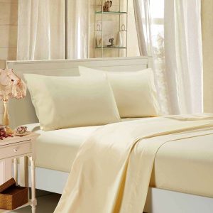 1000TC Ultra Soft Double Size Bed Flat & Fitted Sheet Set – Yellow Cream