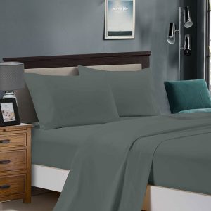 1000TC Ultra Soft Double Size Bed Flat & Fitted Sheet Set – Charcoal