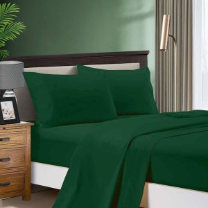 1000TC Ultra Soft Double Size Bed Flat & Fitted Sheet Set – Dark Green