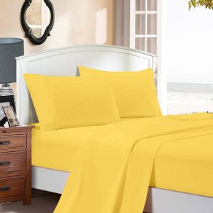 1000TC Ultra Soft King Size Bed Flat & Fitted Sheet Set – Yellow