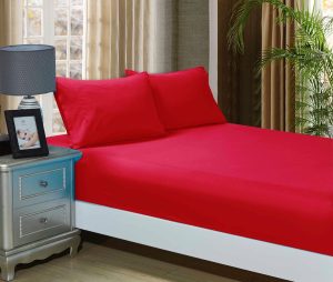 1000TC Ultra Soft Fitted Sheet & 2 Pillowcases Set – Queen Size Bed – Red