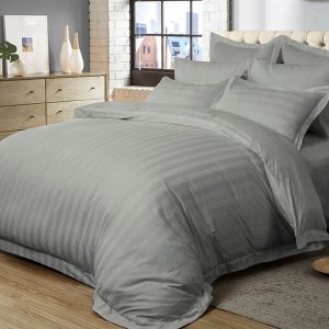 1000TC Ultra Soft Striped Duvet Doona Quilt Cover Set – KING, Grey