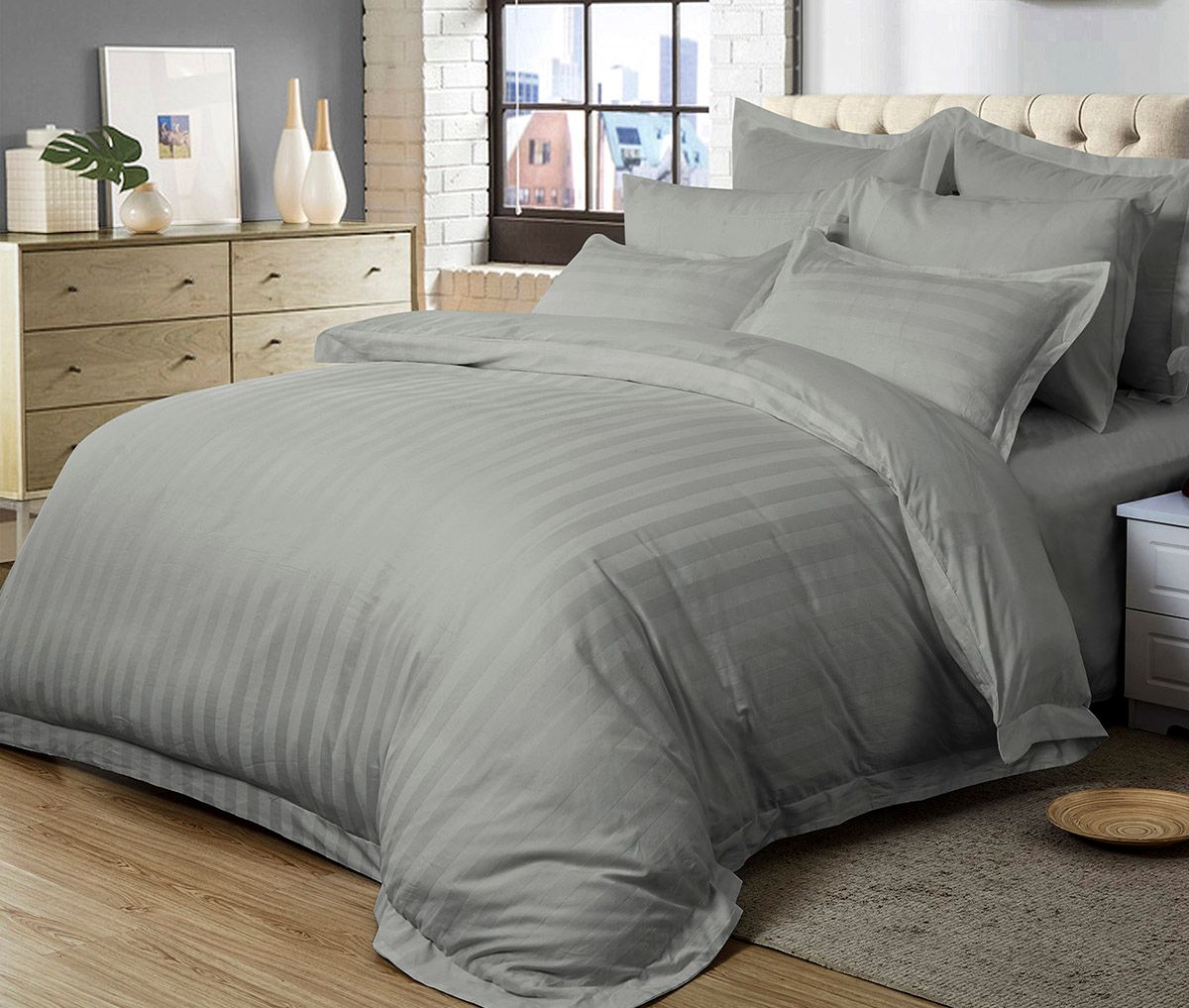 1000TC Ultra Soft Striped Duvet Doona Quilt Cover Set