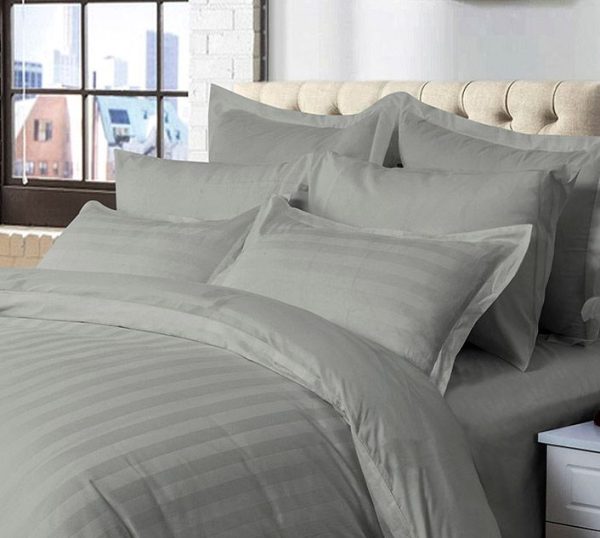 1000TC Ultra Soft Striped Duvet Doona Quilt Cover Set – KING, Grey