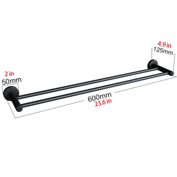 Luxurious Brushed Nickel Stainless Steel 304 Towel Rack Rail – Double Bar 600mm