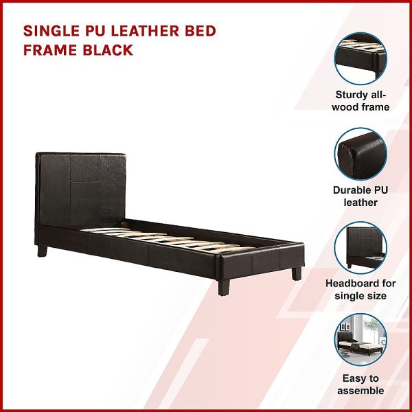 Marden Single PU Leather Bed Frame – Black