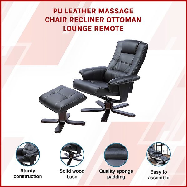 PU Leather Massage Chair Recliner Ottoman Lounge Remote – Black