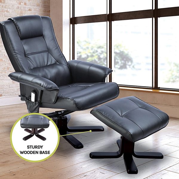 PU Leather Massage Chair Recliner Ottoman Lounge Remote – Black