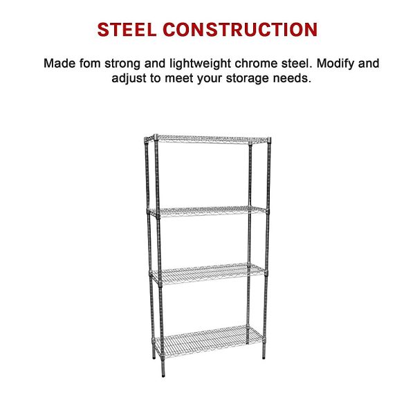 Modular Chrome Wire Storage Shelf 900 x 350 x 1800 Steel Shelving