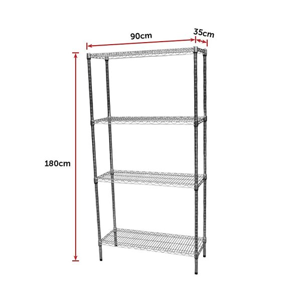 Modular Chrome Wire Storage Shelf 900 x 350 x 1800 Steel Shelving