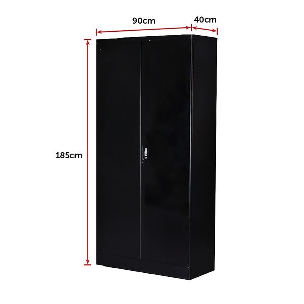 Two-Door Shelf Office Gym Filing Storage Locker Cabinet Safe – 185 x 90 x 40 cm, Black