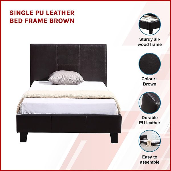 Antrim PU Leather Bed Frame – SINGLE, Brown