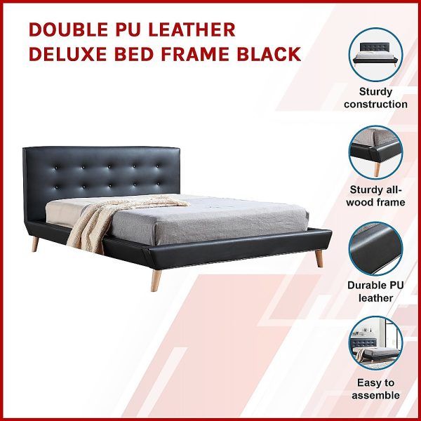 Arden PU Leather Deluxe Bed Frame – DOUBLE, Black