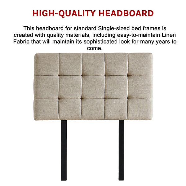 Linen Fabric Bed Deluxe Headboard Bedhead – SINGLE, Beige