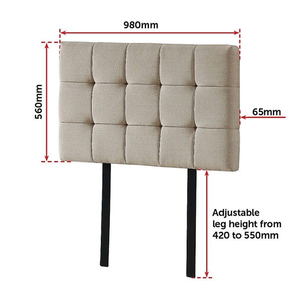 Linen Fabric Bed Deluxe Headboard Bedhead – SINGLE, Beige