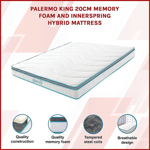 Atwater 20cm Memory Foam and Innerspring Hybrid Mattress – KING