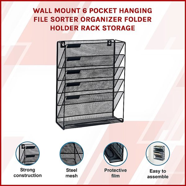 Wall Mount 6 Pocket Hanging File Sorter Organizer Folder Holder Rack Storage