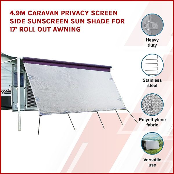 4.9m Caravan Privacy Screen Side Sunscreen Sun Shade for 17′ Roll Out Awning