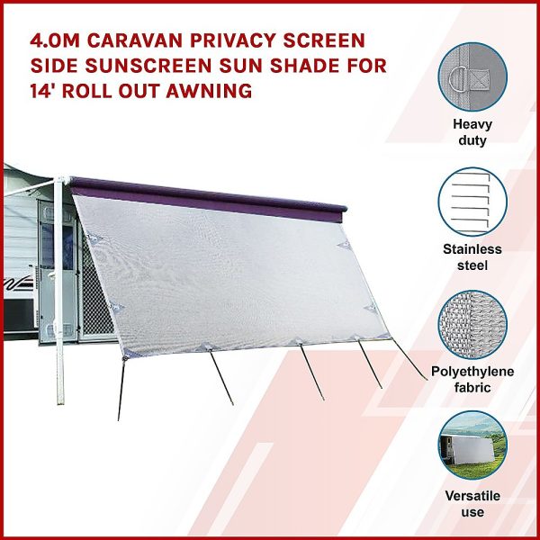 4m Caravan Privacy Screen Side Sunscreen Sun Shade for 14′ Roll Out Awning