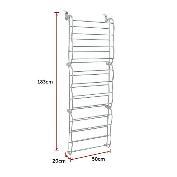 36 Pair Shoe Holder Organiser Over The Door Hanging Shelf Rack Storage Hook