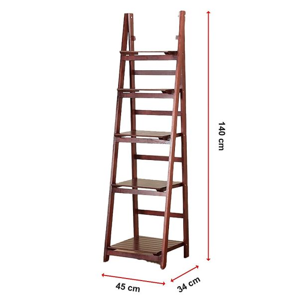 5 Tier Wooden Ladder Shelf Stand Storage Book Shelves Shelving Display Rack – Coffee