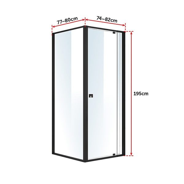 Semi Frameless Shower Screen AS/NZS Glass – (74~82) x 195 cm & (77~80) x 195 cm, Black